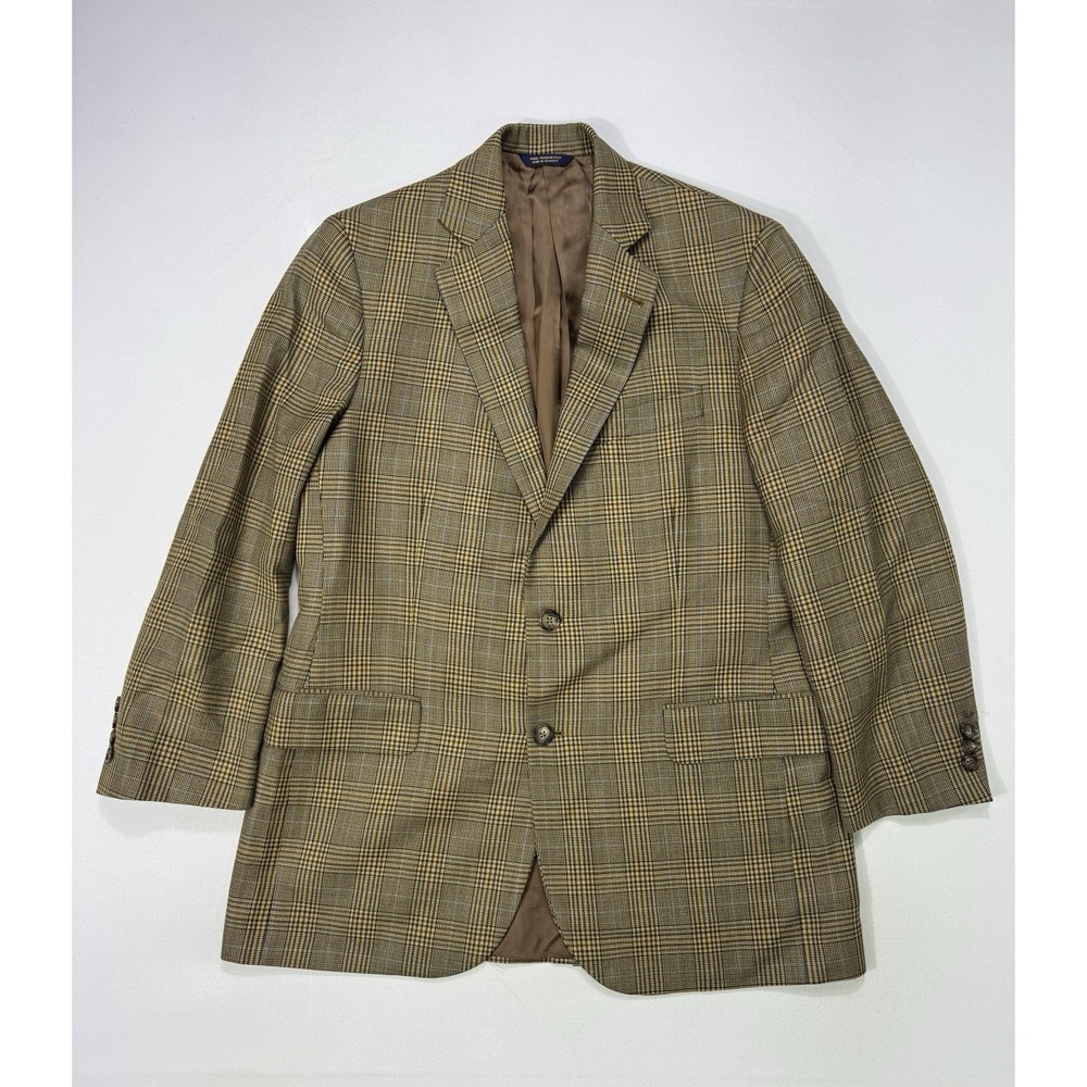 Brooks Brothers 1818 Madison 41R Brown Blue Plaid Wool Blazer Sport Coat Jacket